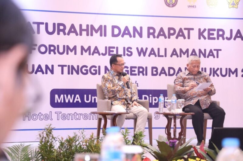 Mendagri Muhammad Tito Karnavian dalam acara Silaturahmi dan Rapat Kerja Forum Majelis Wali Amanat (MWA) PTN-BH 2025.