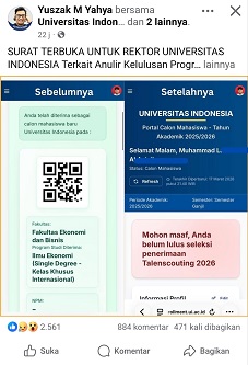 Pembatalan Kelulusan Talent Scouting UI Tuai Kritik, Kampus Belum Beri Penjelasan