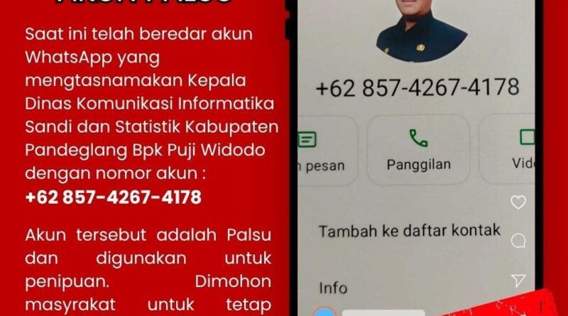 Diskomsantik Pandeglang Jadi Sasaran Penipuan Bermodus Catut Nama Pejabat
