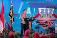 Kapolda Lampung menyampaikan sambutan pada acara Syukuran Hari Bhayangkara ke-80 di Gedung Serba Guna (GSG) lampung