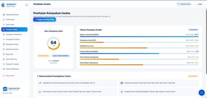Foto tampilan dashboard platform Synergi yang dikembangkan oleh mahasiswa UMY untuk membantu UMKM