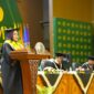 Laluna Imtisal wisudawan penerima beasiswa KAUM UMY menyampaikan sambutan dalam prosesi wisuda UMY