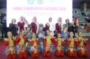 Tim senam kreasi Provinsi Banten yang diwakili Perwosi Kota Tangerang dan Kabupaten Tangerang berfoto bersama usai tampil di Lomba Senam Kreasi Nasional 2026 yang mengusung tema