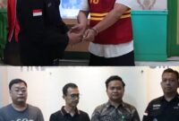 Terpidana YAKH alias Tio mengenakan rompi tahanan saat proses penahanan (atas). Jajaran kejaksaan menyampaikan keterangan terkait pengamanan buronan tersebut (bawah).