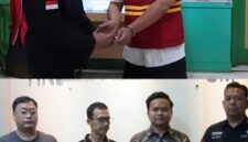 Terpidana YAKH alias Tio mengenakan rompi tahanan saat proses penahanan (atas). Jajaran kejaksaan menyampaikan keterangan terkait pengamanan buronan tersebut (bawah).