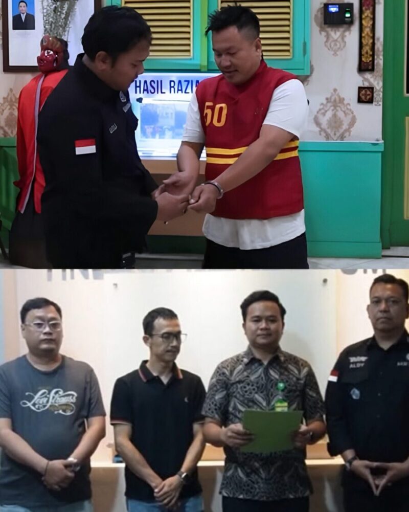 Terpidana YAKH alias Tio mengenakan rompi tahanan saat proses penahanan (atas). Jajaran kejaksaan menyampaikan keterangan terkait pengamanan buronan tersebut (bawah).