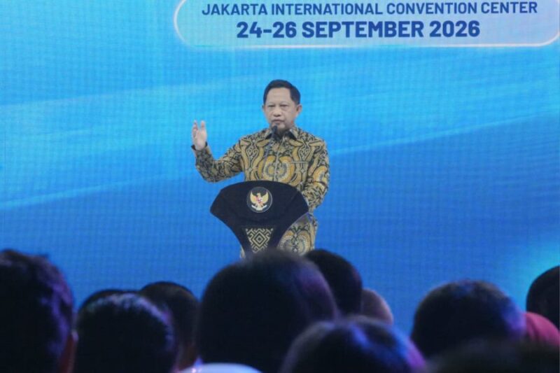 Menteri Dalam Negeri Muhammad Tito Karnavian menyampaikan sambutan dalam pembukaan FEKDI x IFSE 2026 di Jakarta International Convention Center (JICC).