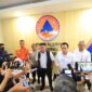 H. Herman Deru dan Wamen LH RI Diaz Faisal Malik Hendropriyono memberikan keterangan pers bersama usai memimpin pertemuan koordinasi penanggulangan karhutla di Kantor BPBD Sumsel.