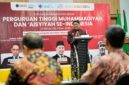 Ketua Panitia Forkom GB-PTMA 2026, Prof. Dr. Sidik Jatmika, M.Si., menyampaikan sambutan dan gagasannya mengenai
